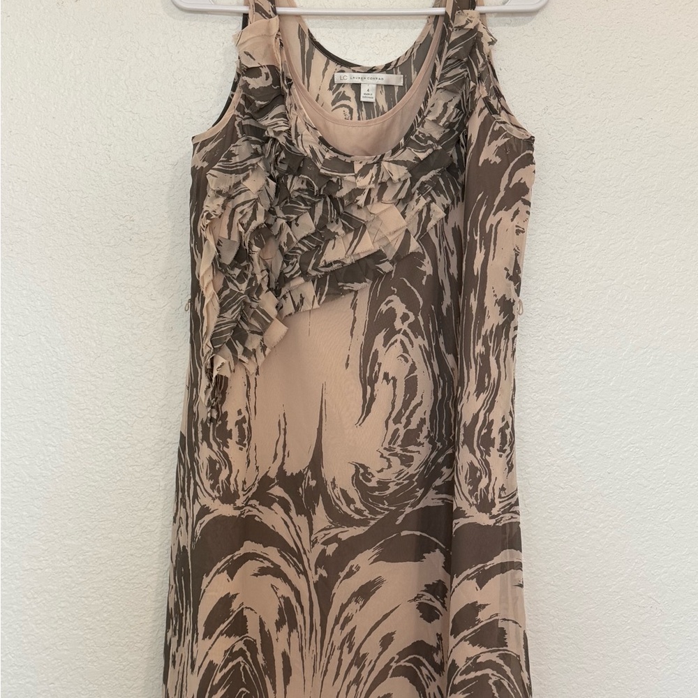 LC Lauren Conrad Tan and Brown Ruffled Mini Dress